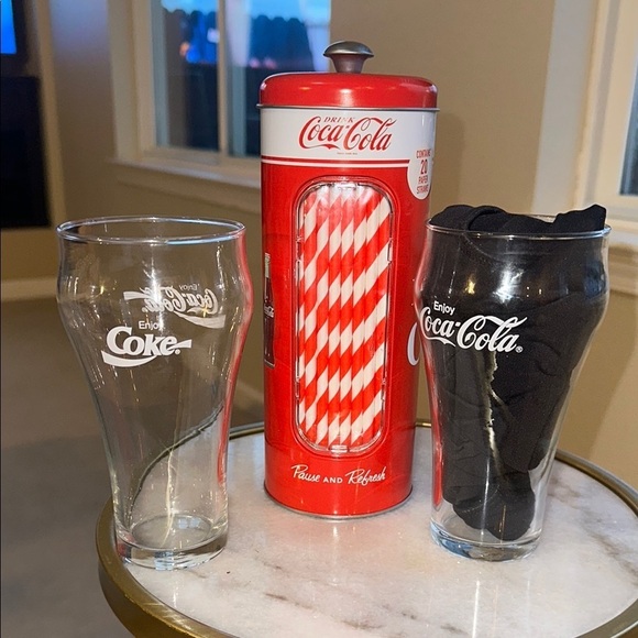Coca-Cola Glass Set with Straw Dispenser - Picture 5 of 5